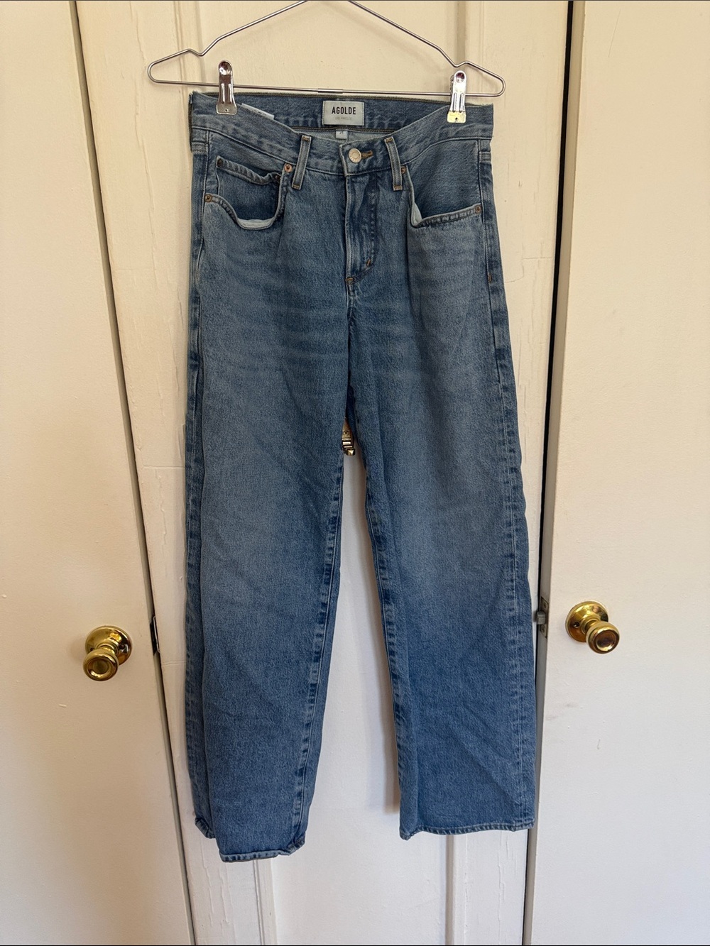 Agolde Straight Leg High-Rise Jeans in Faded Blue